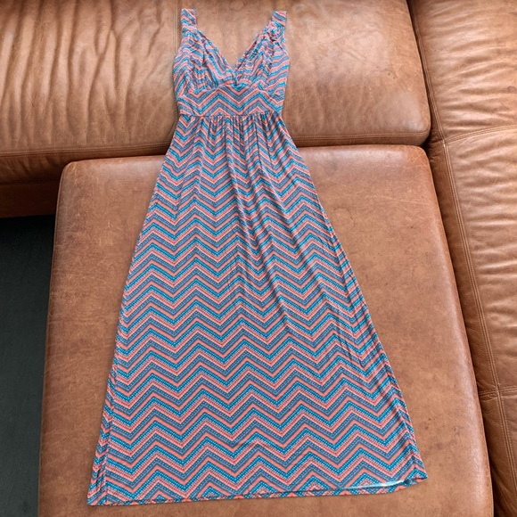 Loveappella Teal/Orange Geometric Print Maxi, Women's XS - Picture 3 of 12